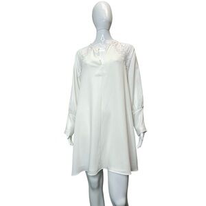 BCBGMAXAZRIA Maja White Pullover Slit Neck Crotchet Trim A-line Dress Size S